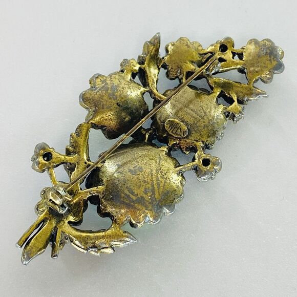 Vintage MCM Weiss Watermelon Rivoli Aurora Borealis Crystal Floral Brooch Pin - Picture 10 of 16